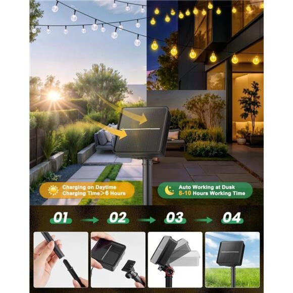Solar String Lights Outdoor Waterproof, 2 Pack 60 LED 36.5 FT Each, Solar - Picture 6 of 7